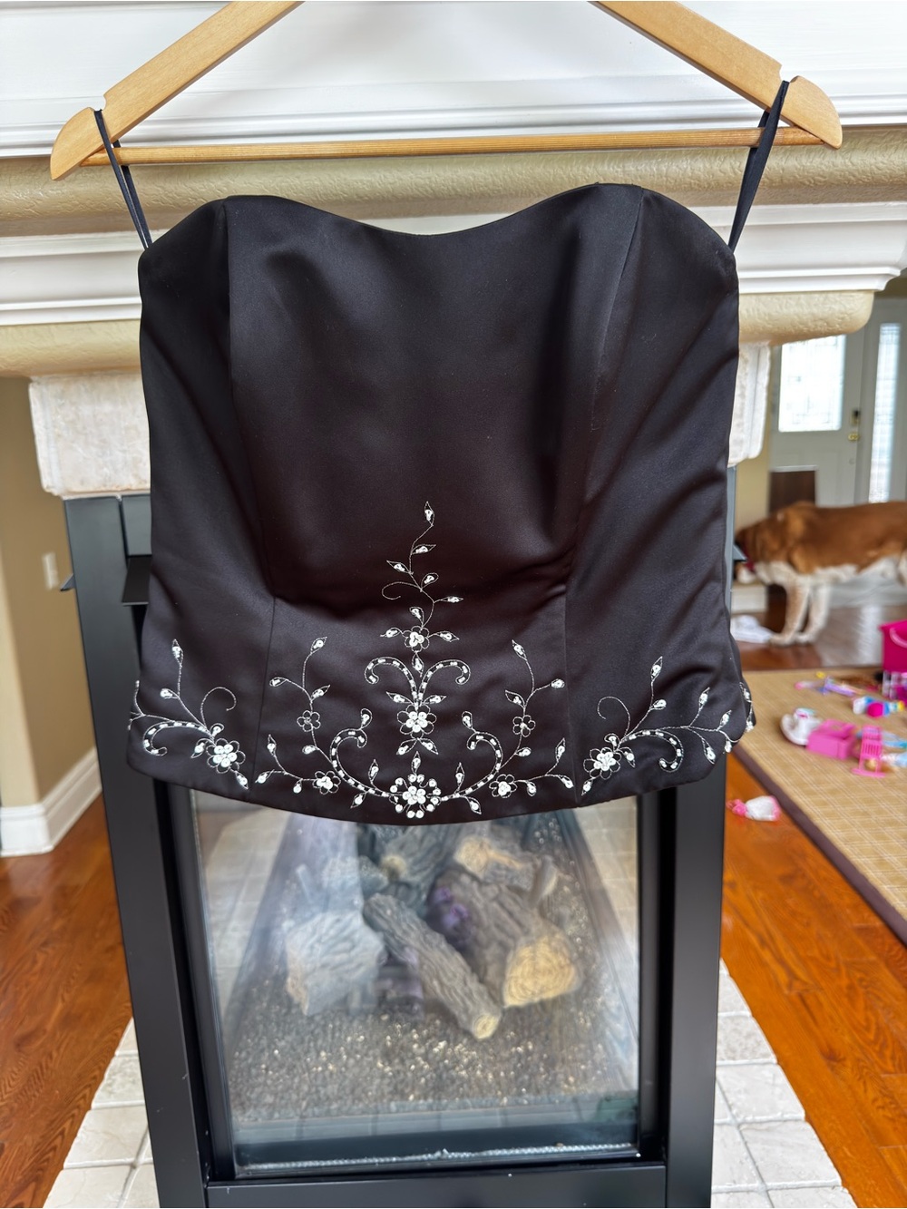 90s Formal Strapless Top Black with‎ beaded Design